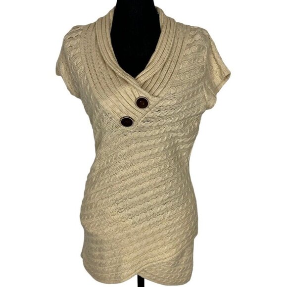 VENUS Pullover Sleeveless V-Neck Faux Wrap Knit Sweater Cream L 3-10 - Picture 1 of 10